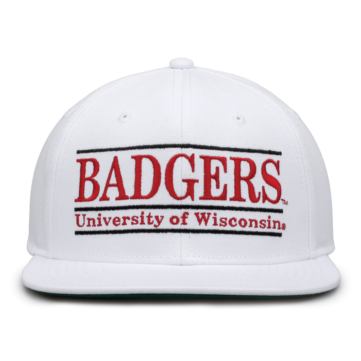 Wisconsin Badgers Retro Bar Snapback hat in white, front view