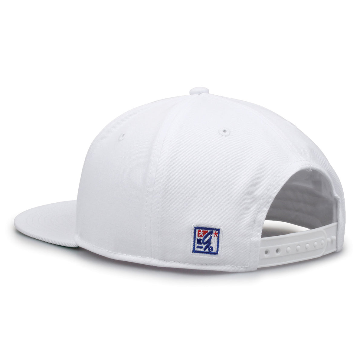 Wisconsin Badgers Retro Bar Snapback hat in white, rear view showing the adjustable snapback closure