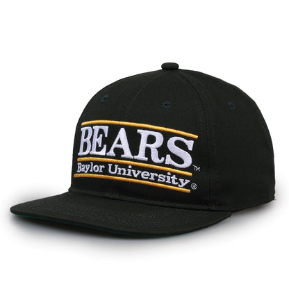 Baylor Retro Bar snapback hat in dark green, angled view