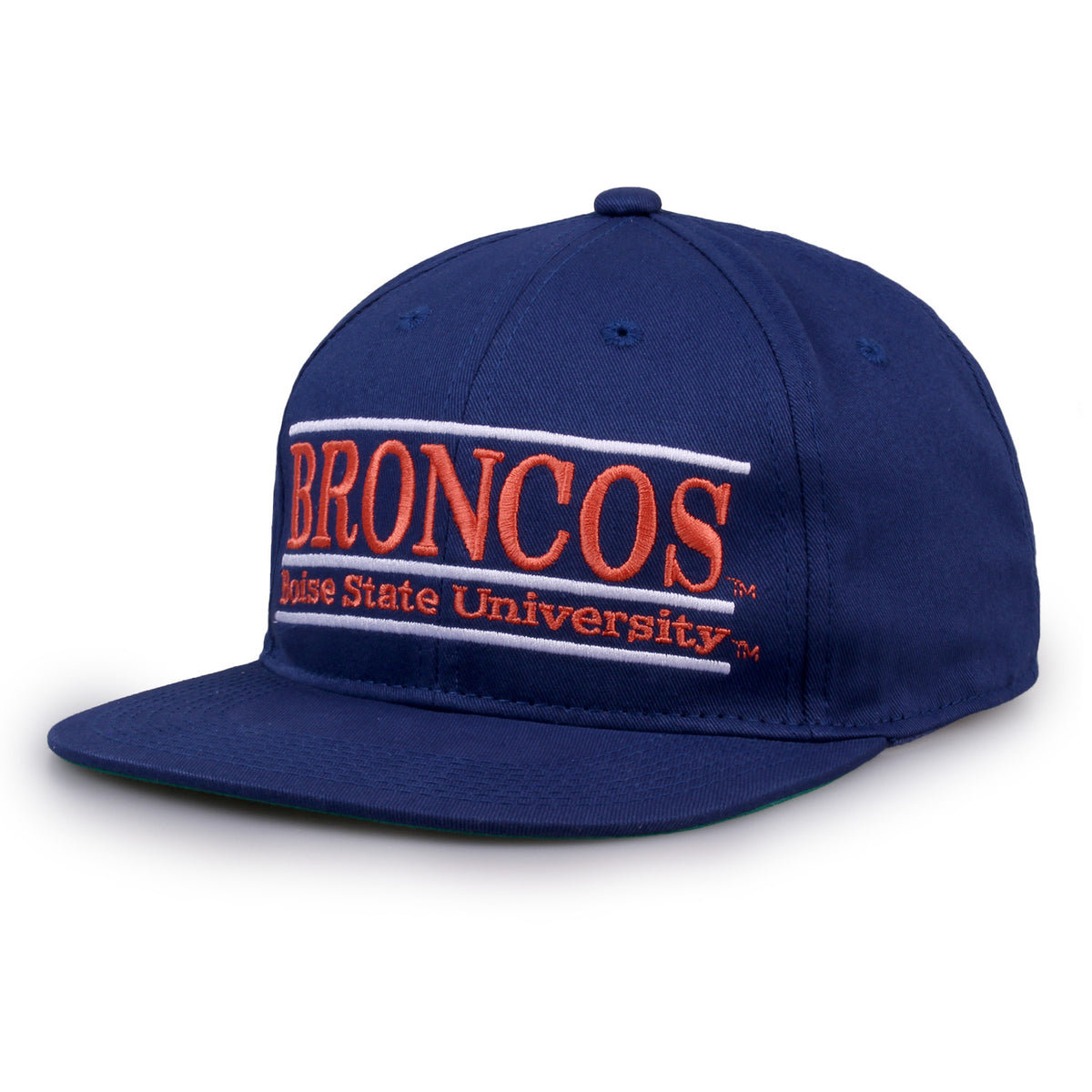 Boise State Retro Bar snapback hat in royal blue, angled view