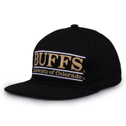 Colorado Retro Bar snapback hat in black, angled view
