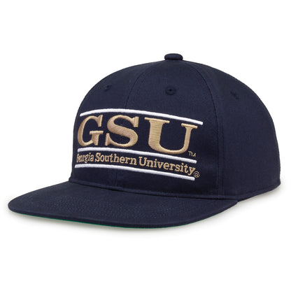 Georgia Southern Retro Bar snapback hat in navy, angled view