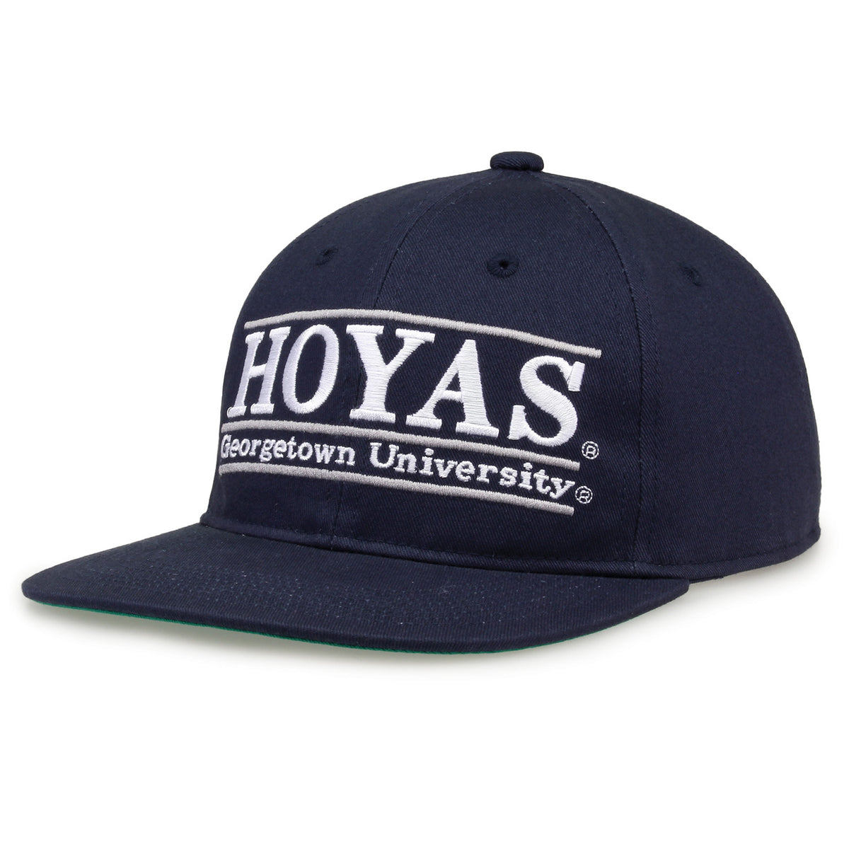 Georgetown Retro Bar snapback hat in navy, angled view