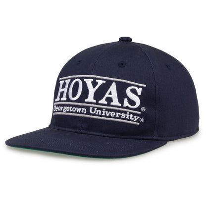 Georgetown Retro Bar snapback hat in navy, angled view