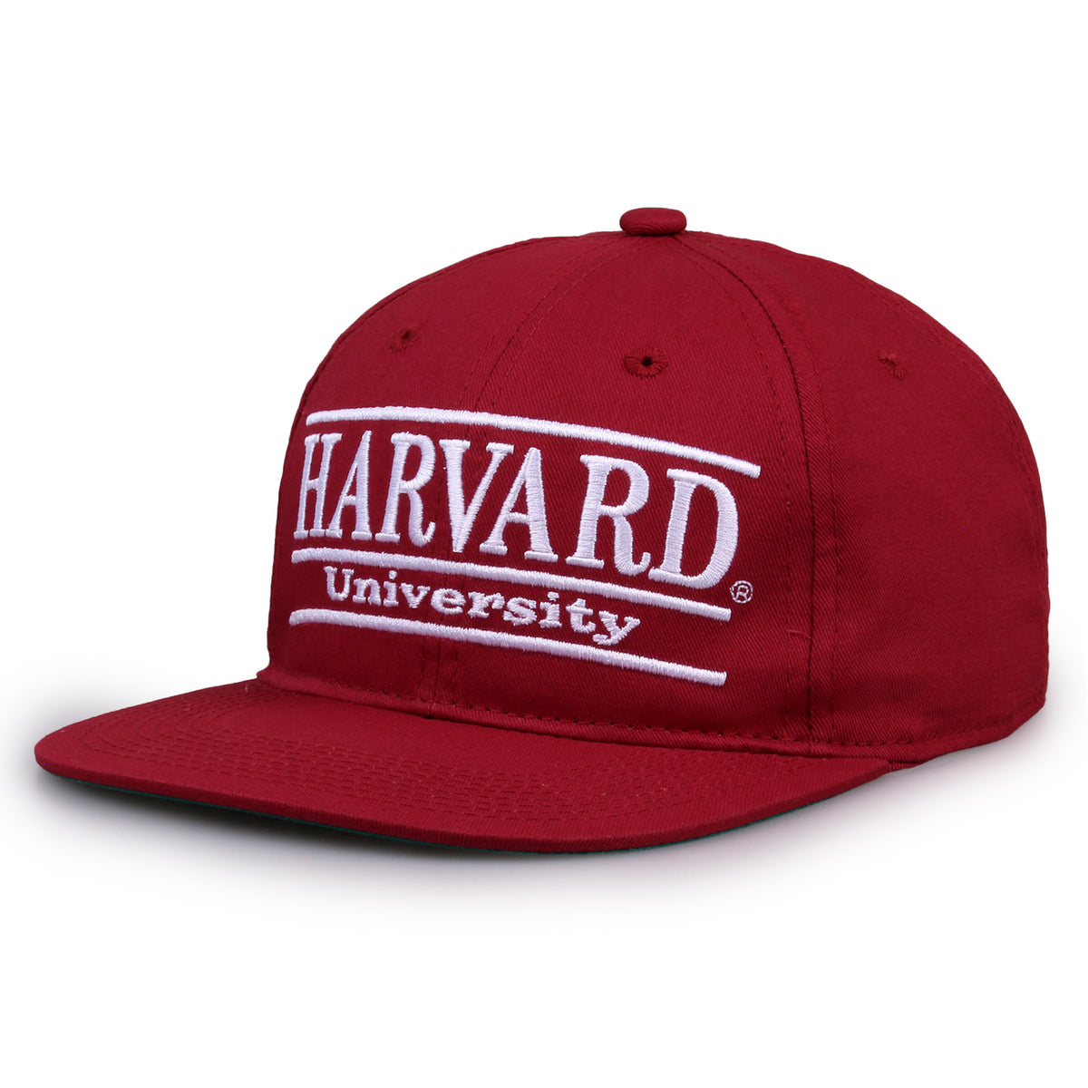 Harvard Retro Bar snapback hat in red, angled view