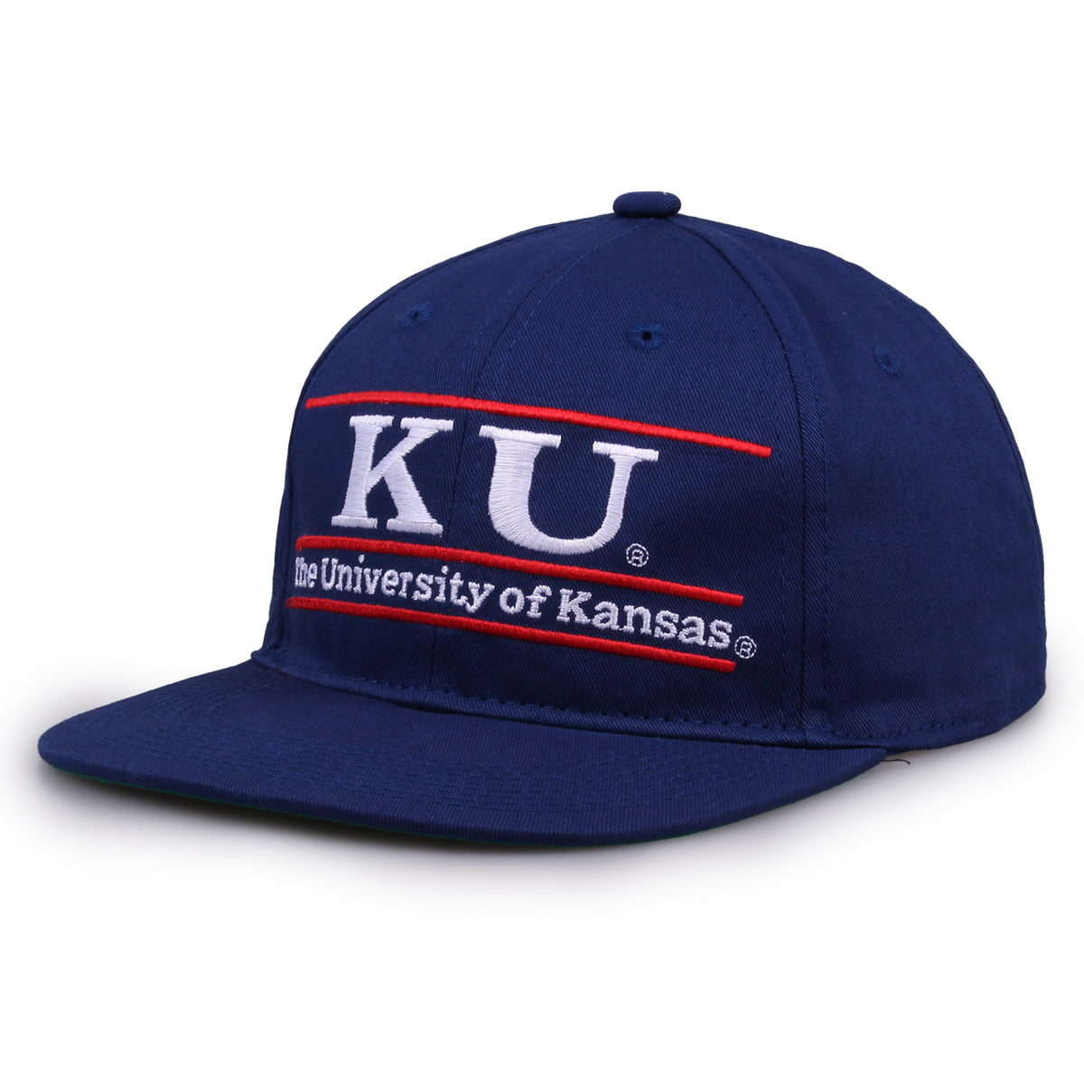 Kansas Retro Bar snapback hat in royal blue, angled view