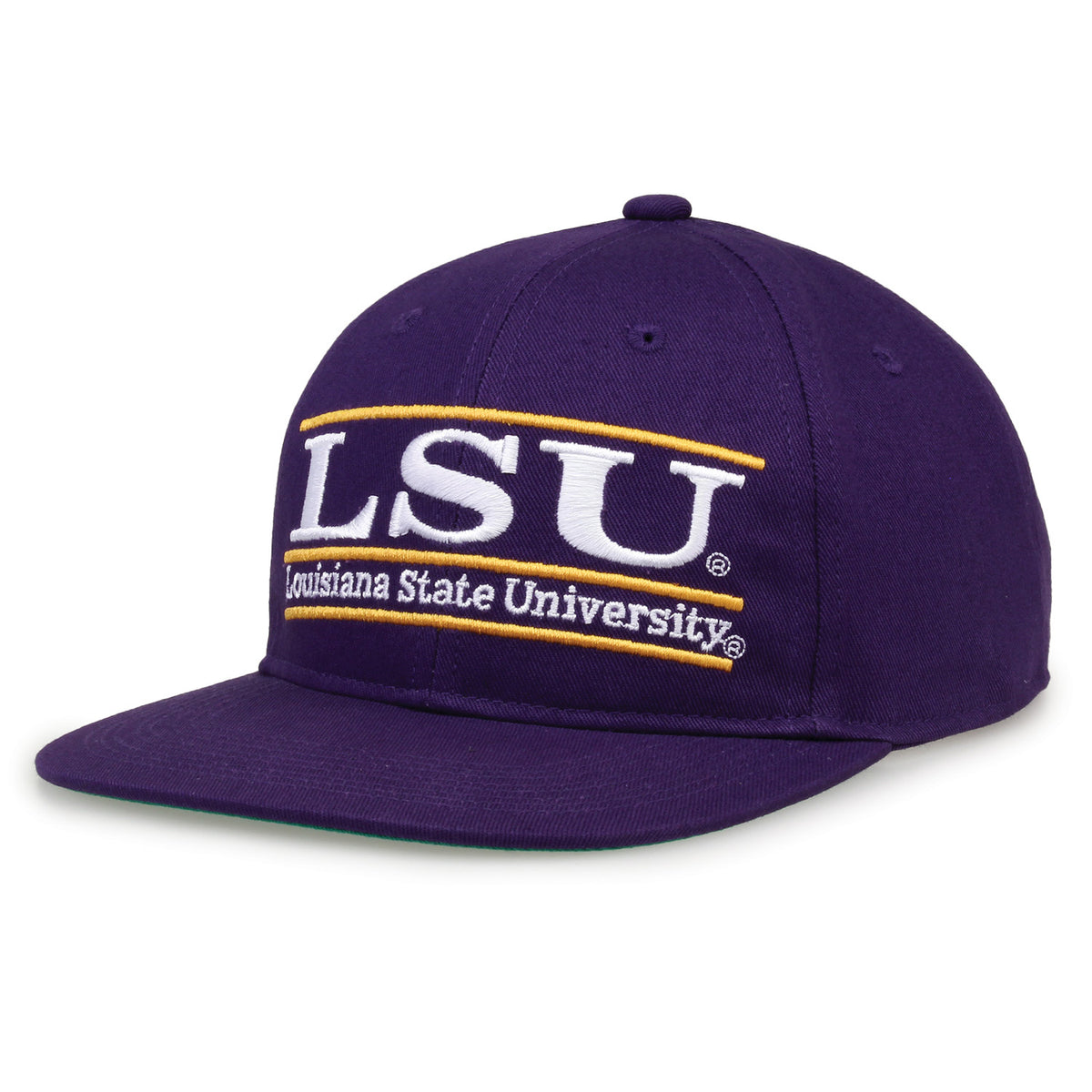 LSU Retro Bar snapback hat in purple, angled view