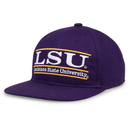 LSU Retro Bar snapback hat in purple, angled view