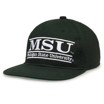 Michigan State Retro Bar snapback hat in dark green, angled view
