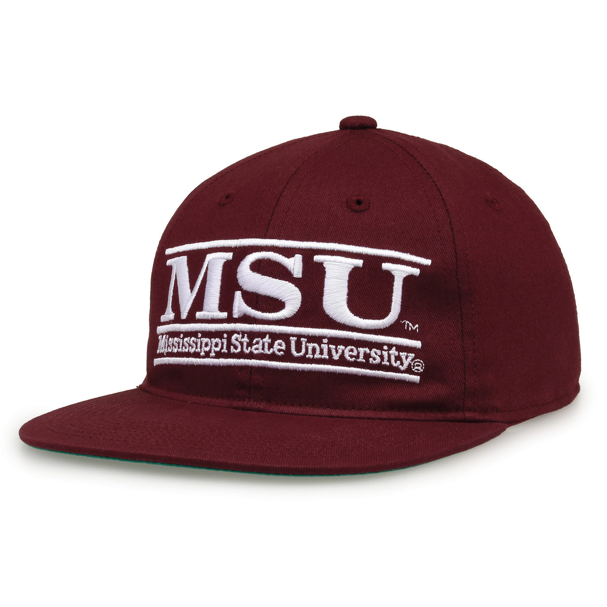 Mississippi State Retro Bar snapback hat in maroon, angled view