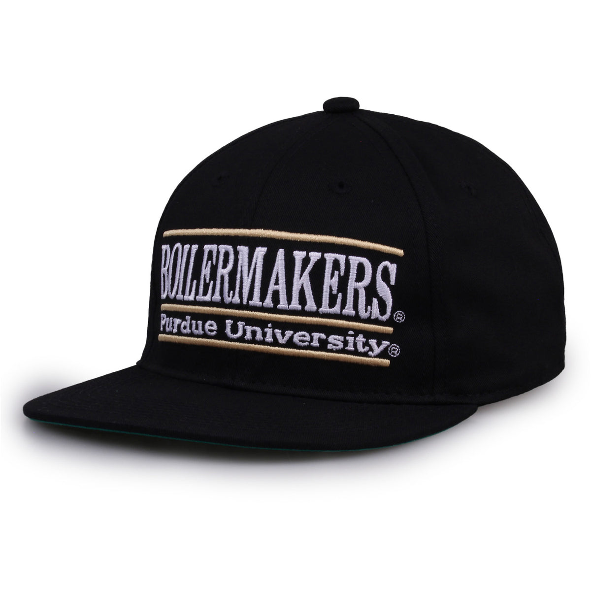 Purdue Retro Bar snapback hat in black, angled view