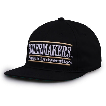 Purdue Retro Bar snapback hat in black, angled view