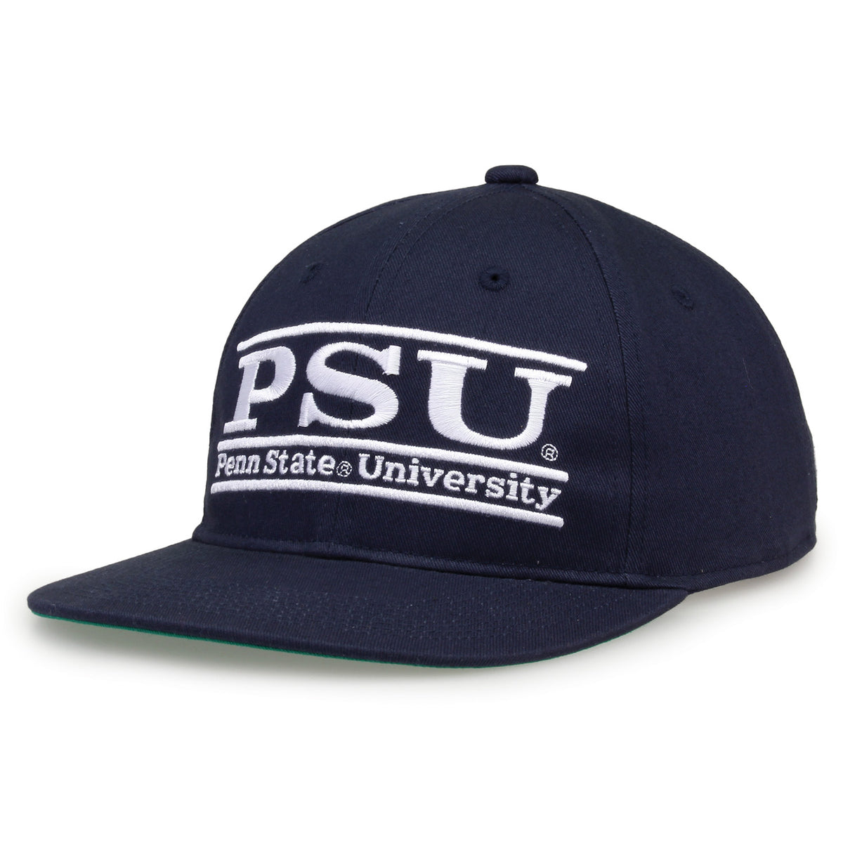 Penn State Retro Bar snapback hat in navy, angled view