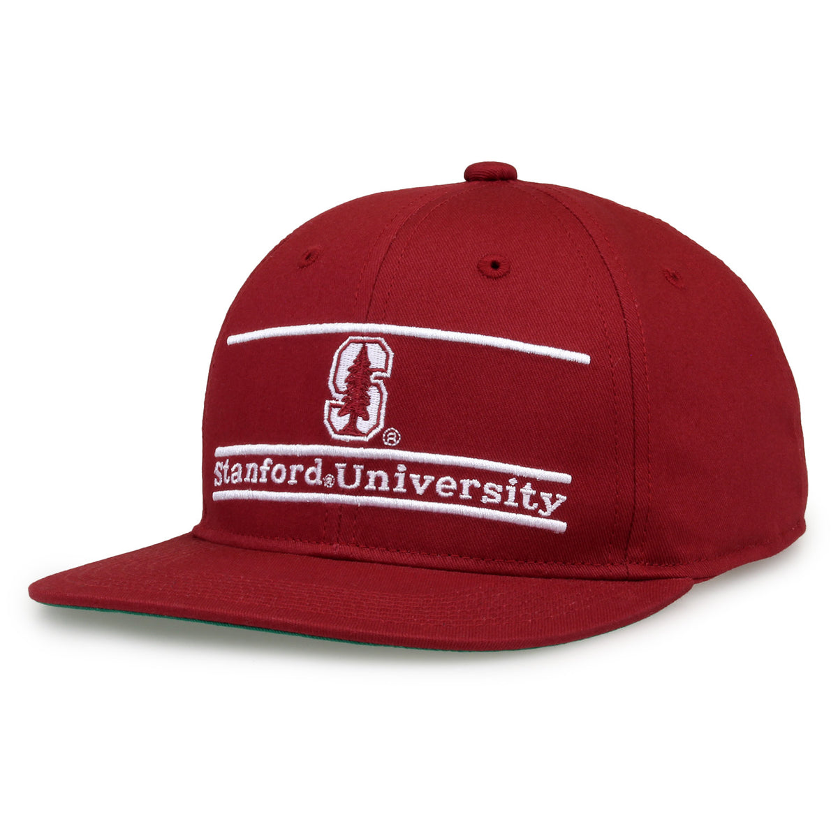 Stanford Retro Bar snapback hat in cardinal red, angled view