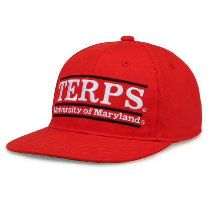 Maryland Retro Bar snapback hat in red, angled view