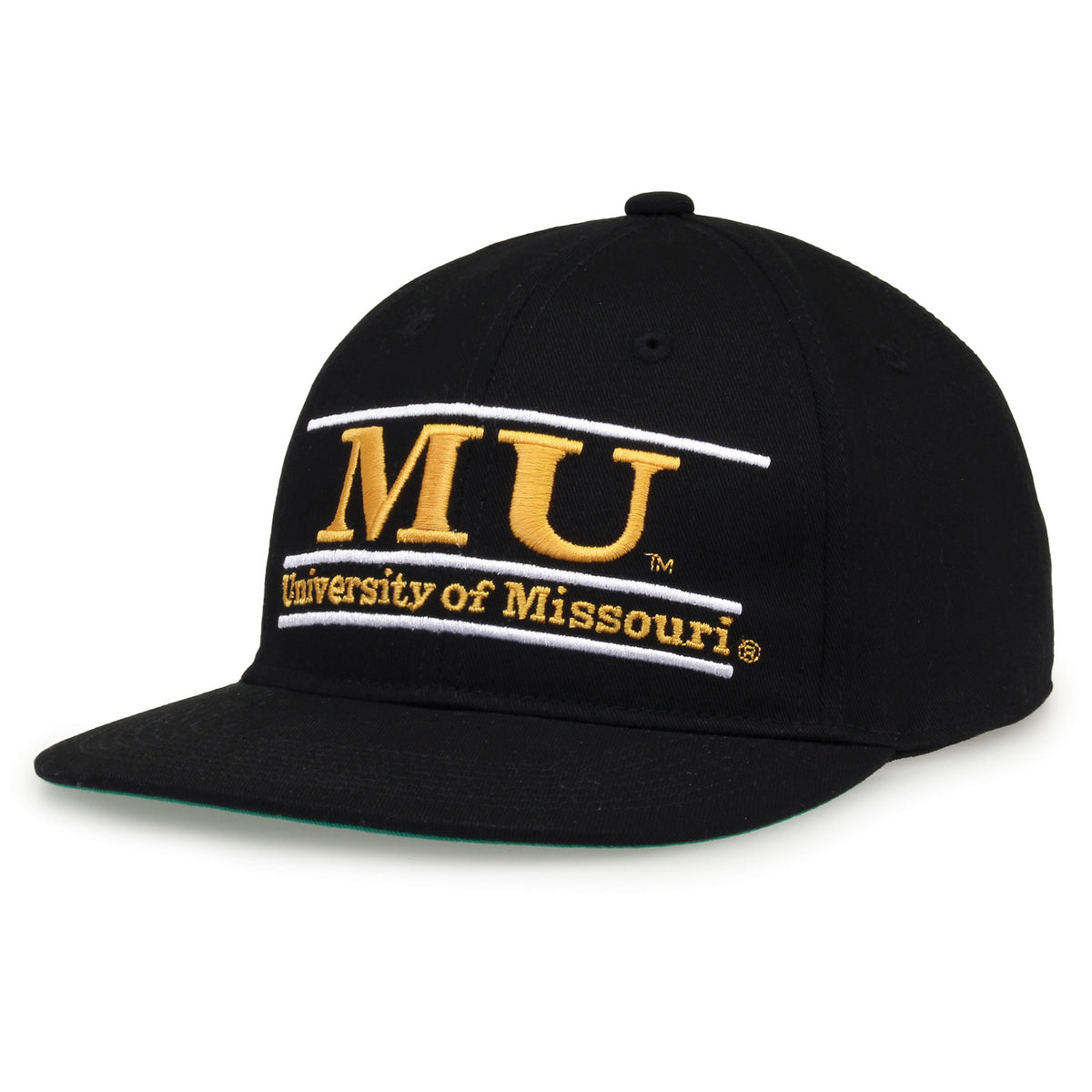 Missouri Retro Bar snapback hat in black, angled view