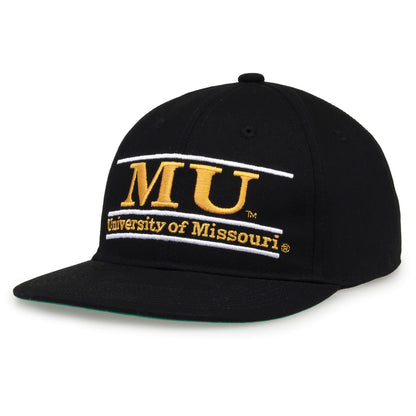 Missouri Retro Bar snapback hat in black, angled view