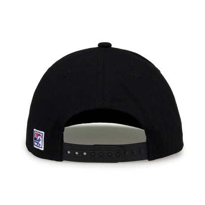 Vanderbilt Retro Bar snapback hat in black, straight rear view showing the adjustable snap closure