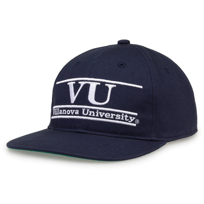 Villanova Retro Bar snapback hat in navy, angled view