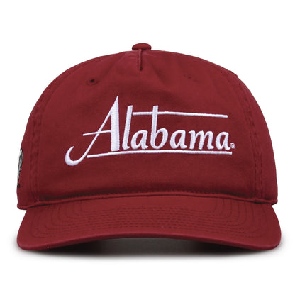 Alabama Crimson Tide Original Heritage Bar Snapback in cardinal, front view of embroidered school script and bar design