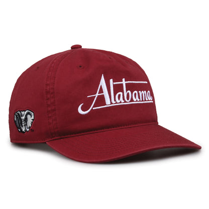 Alabama Crimson Tide Original Heritage Bar Snapback in cardinal, angled view showing matching crown and brim