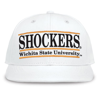 Wichita State Retro Bar snapback hat in white, front view