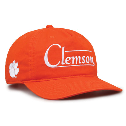 Clemson Tigers Original Heritage Bar Snapback in orange, angled view showing matching crown and brim