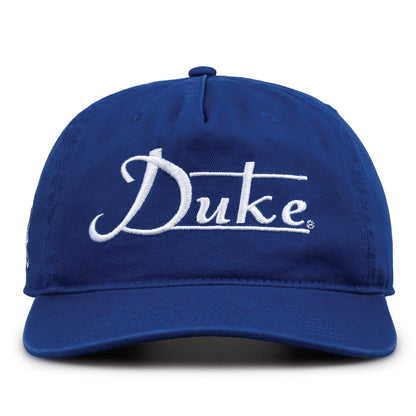 Duke Blue Devils Original Heritage Bar Snapback in royal blue, front view of embroidered school script and bar design