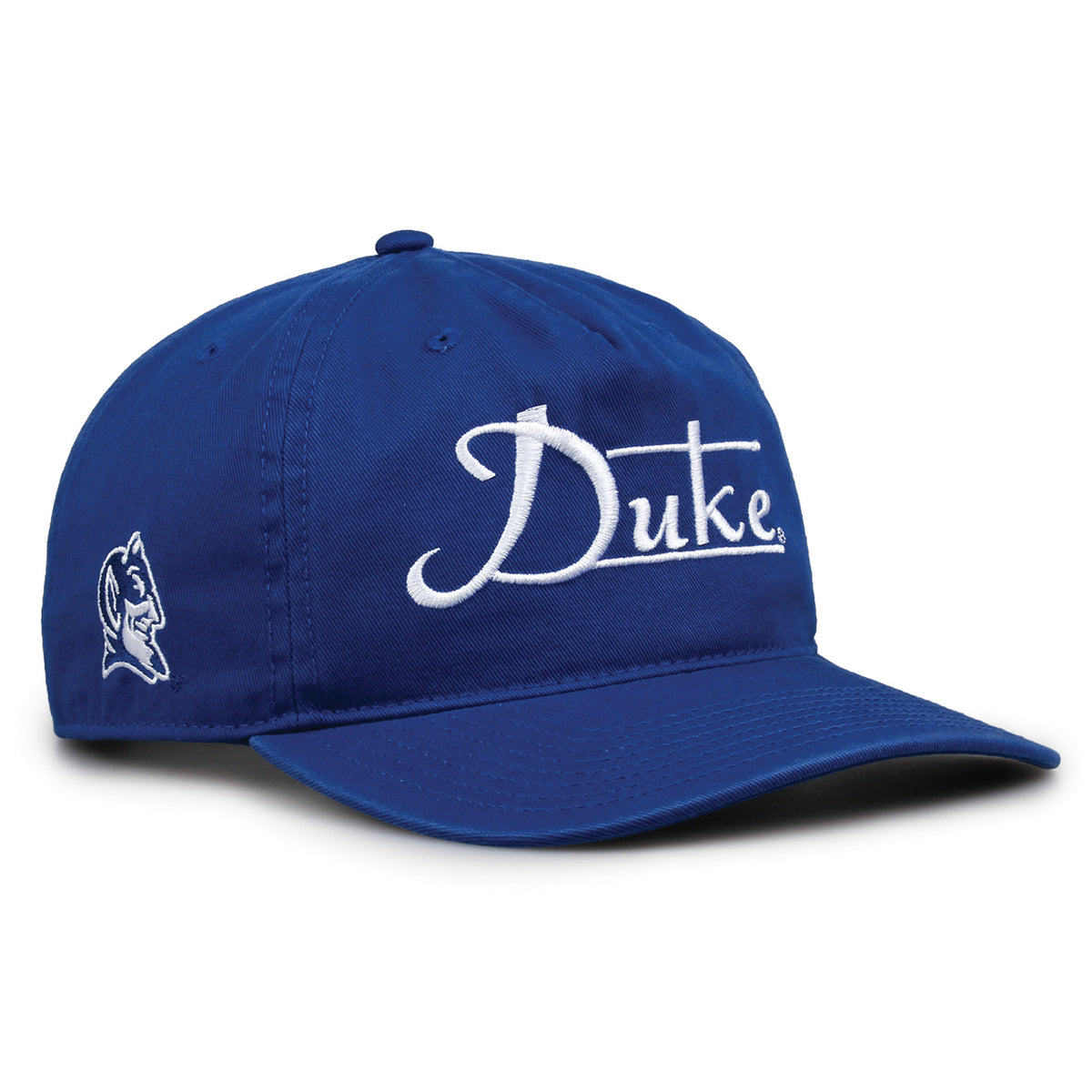 Duke Blue Devils Original Heritage Bar Snapback in royal blue, angled view showing matching crown and brim