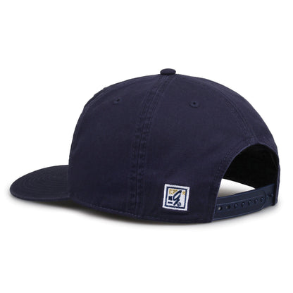 Georgia Tech Yellow Jackets Original Heritage Script Snapback in navy, rear view showing adjustable snapback closure
