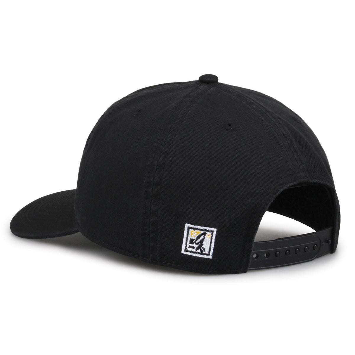Iowa Hawkeyes Original Heritage Script Snapback in black, rear view showing adjustable snapback closure