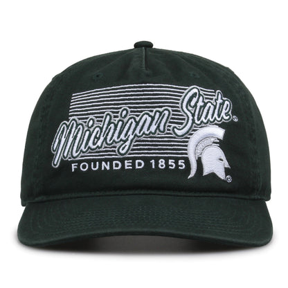 Michigan State Spartans Original Heritage Script Snapback in dark green, front view showing embroidered school script