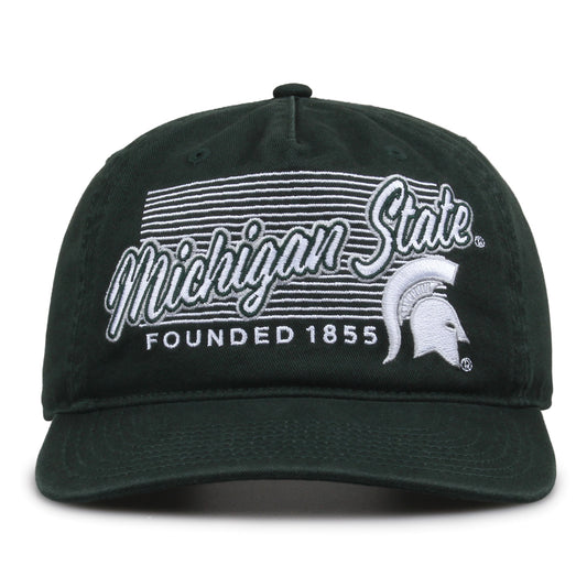 Michigan State Spartans Original Heritage Script Snapback in dark green, front view showing embroidered school script