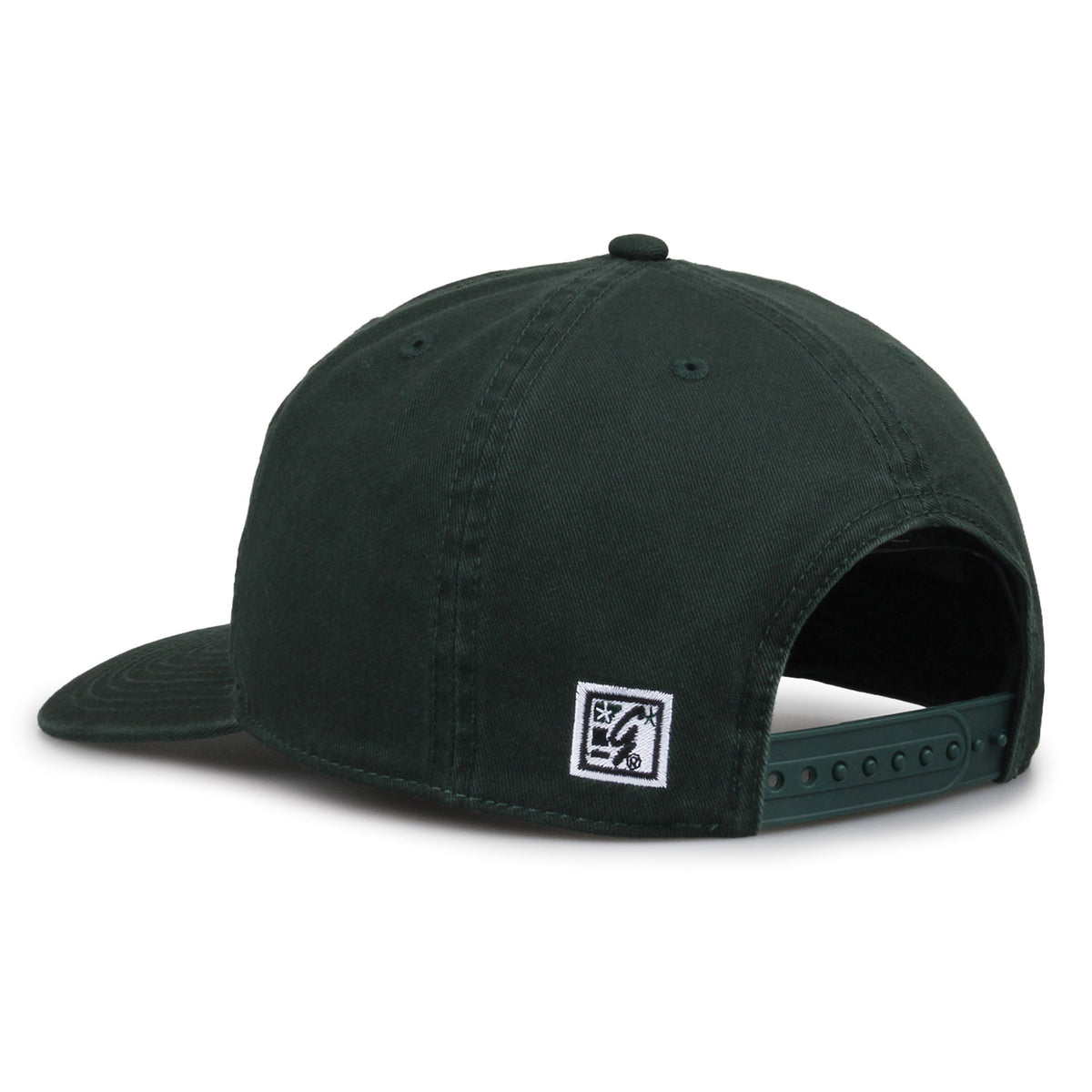Michigan State Spartans Original Heritage Script Snapback in dark green, rear view showing adjustable snapback closure