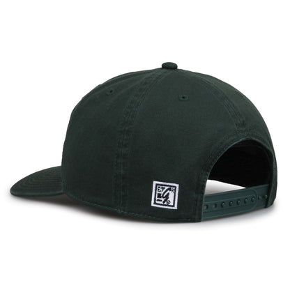 Michigan State Spartans Original Heritage Script Snapback in dark green, rear view showing adjustable snapback closure