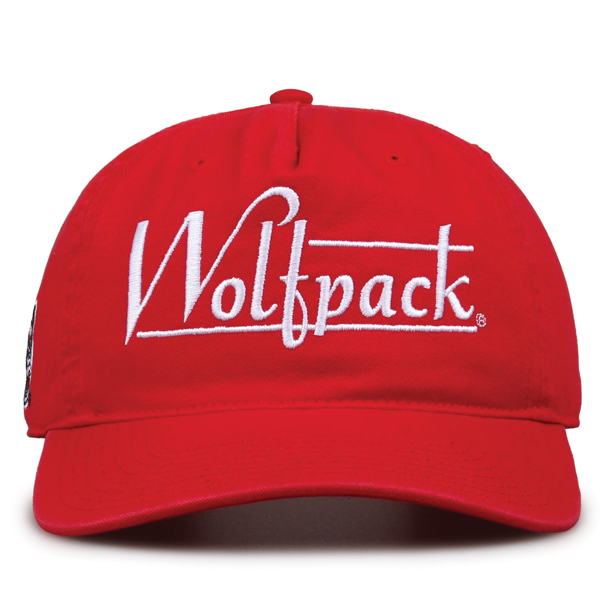 NC State Wolfpack Original Heritage Bar Snapback in red, front view of embroidered school script and bar design