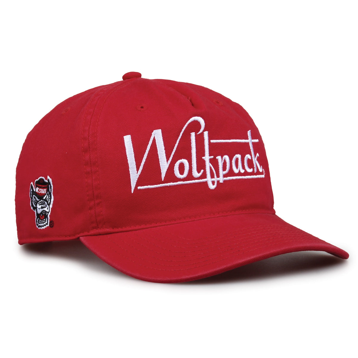 NC State Wolfpack Original Heritage Bar Snapback in red, angled view showing matching crown and brim