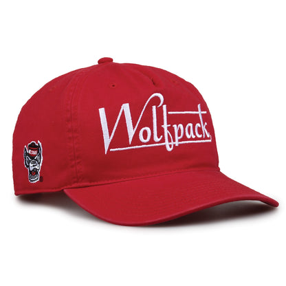 NC State Wolfpack Original Heritage Bar Snapback in red, angled view showing matching crown and brim