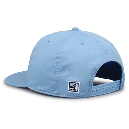 North Carolina Tar Heels Original Heritage Script Snapback in columbia blue, rear view showing adjustable snapback closure