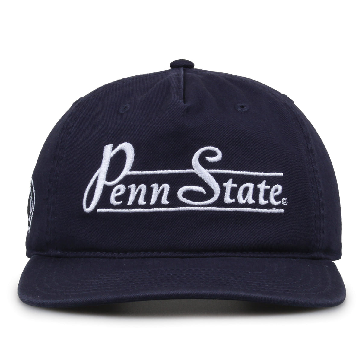 Penn State Nittany Lions Original Heritage Bar Snapback in navy, front view of embroidered school script and bar design