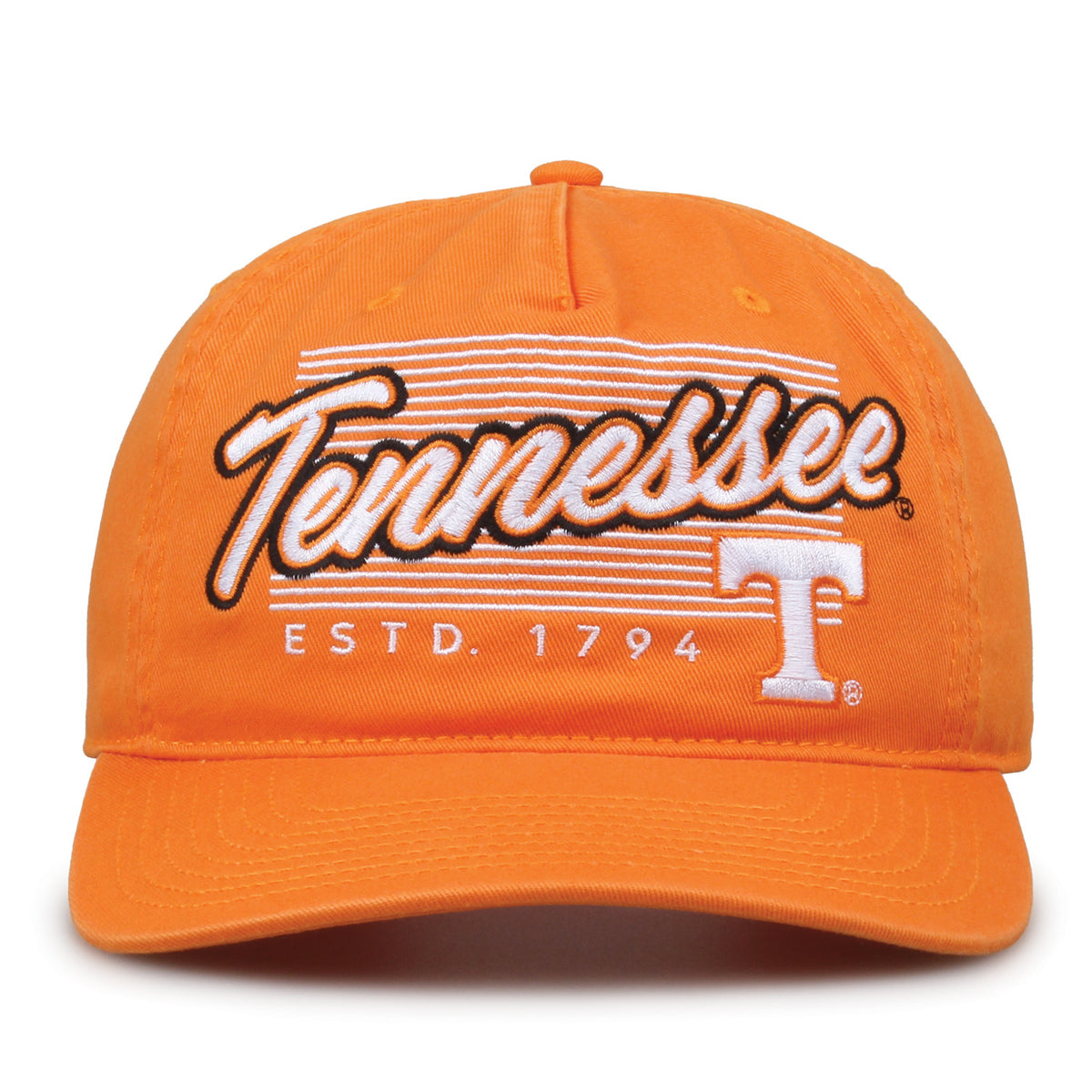 Tennessee Volunteers Original Heritage Script Snapback in tennessee orange, front view showing embroidered school script