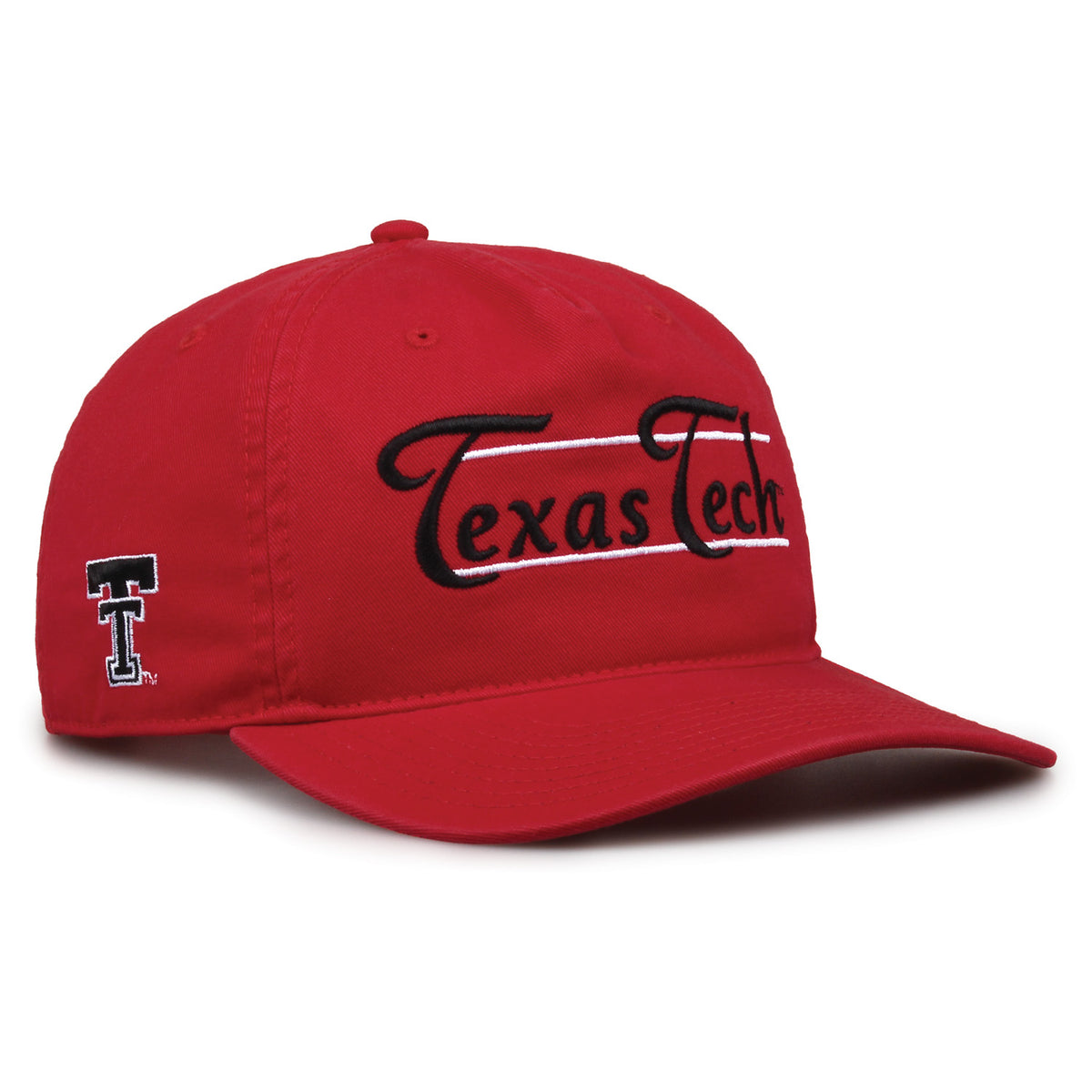 Texas Tech Red Raiders Original Heritage Bar Snapback in red, angled view showing matching crown and brim