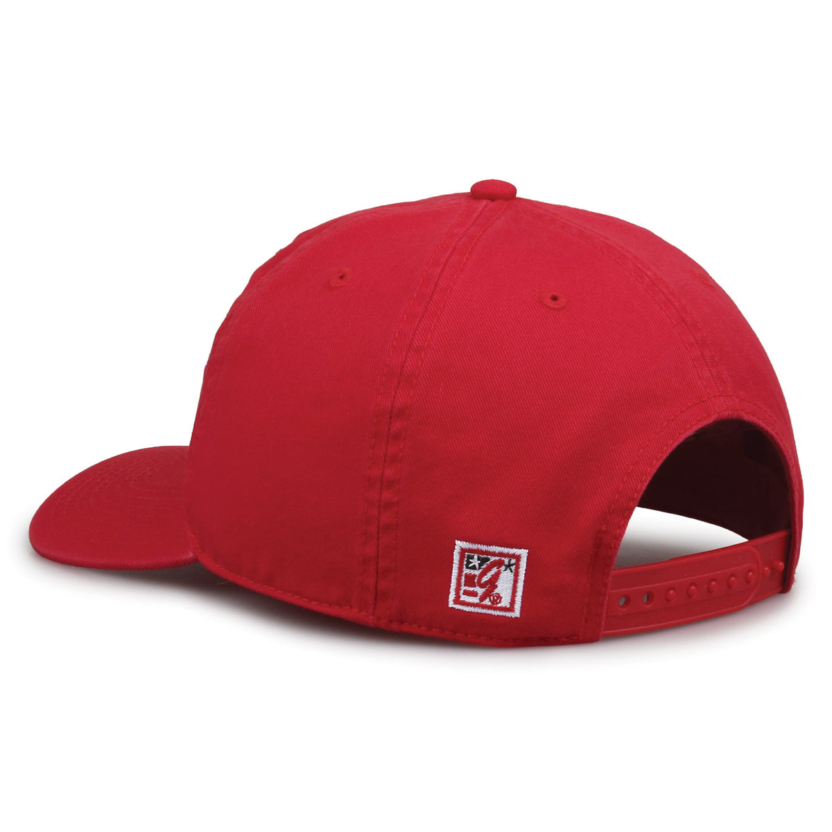 Texas Tech Red Raiders Original Heritage Script Snapback in red, rear view showing adjustable snapback closure