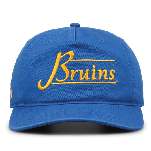 UCLA Bruins Original Heritage Bar Snapback in la blue, front view of embroidered school script and bar design