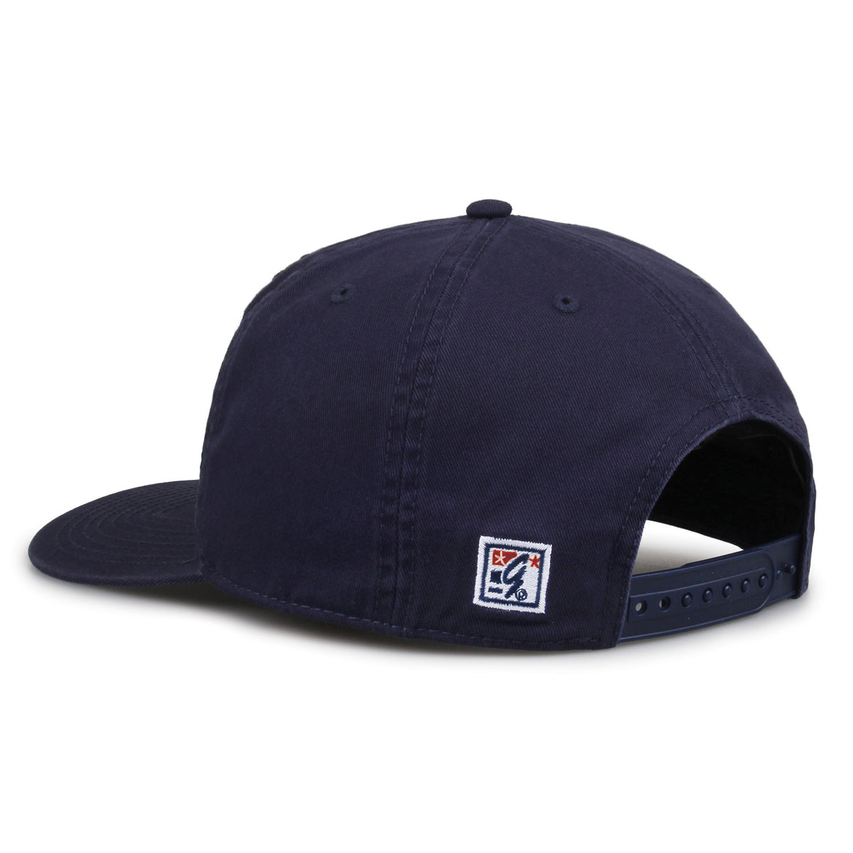 UConn Huskies Original Heritage Script Snapback in navy, rear view showing adjustable snapback closure
