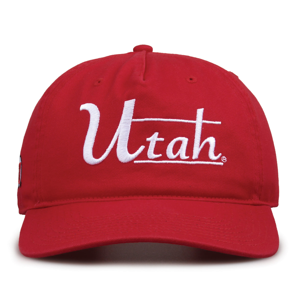 Utah Utes Original Heritage Bar Snapback in red, front view of embroidered school script and bar design