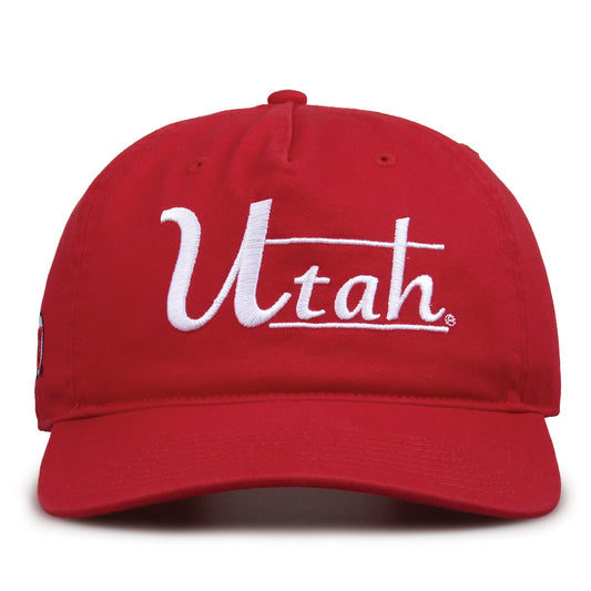 Utah Utes Original Heritage Bar Snapback in red, front view of embroidered school script and bar design