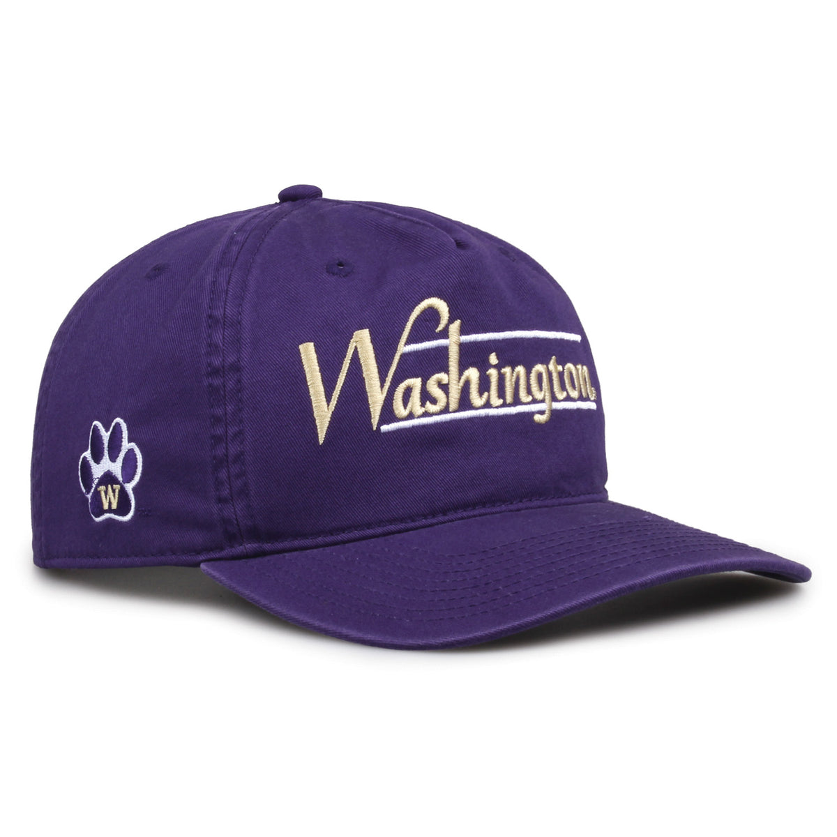 Washington Huskies Original Heritage Bar Snapback in purple, angled view showing matching crown and brim