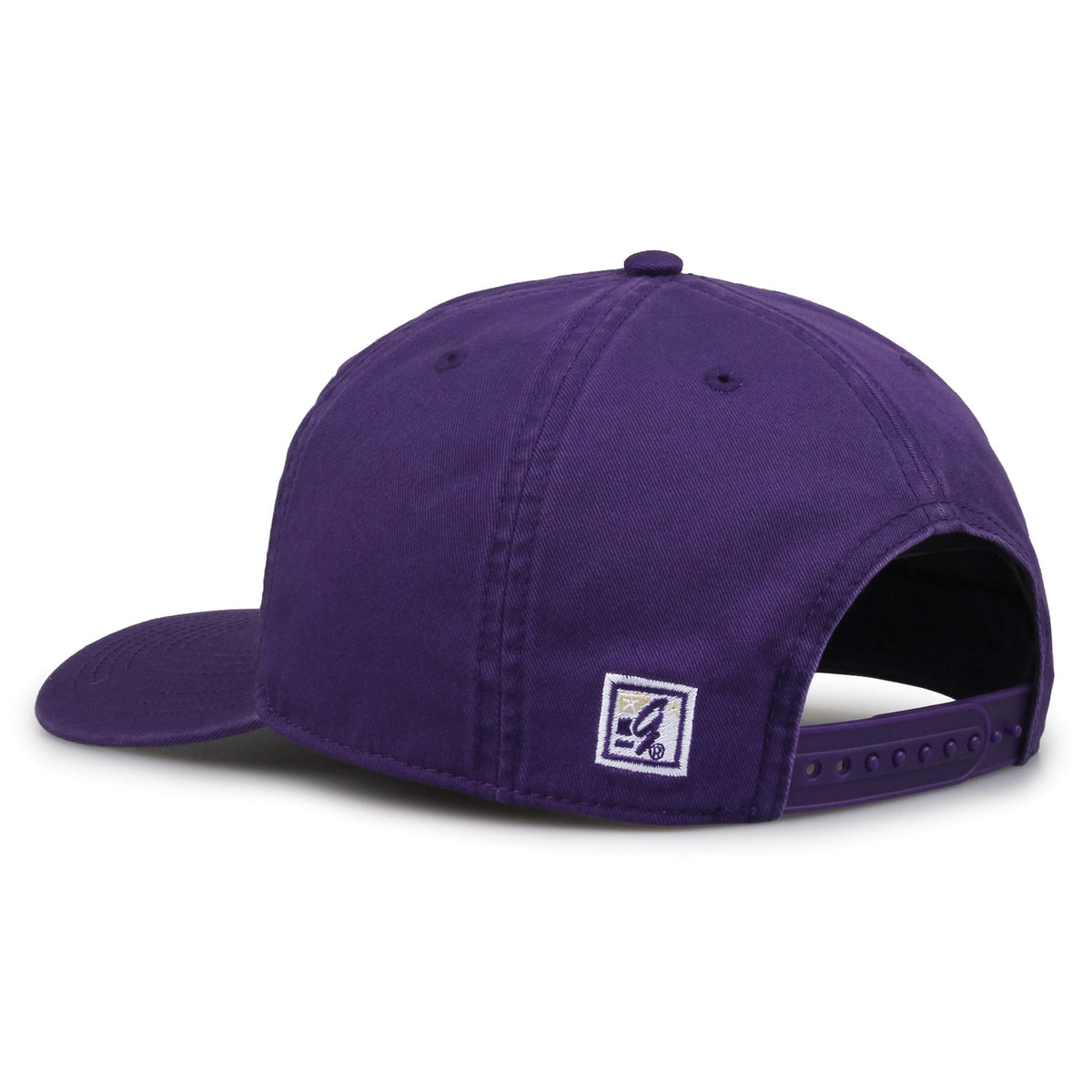 Washington Huskies Original Heritage Script Snapback in purple, rear view showing adjustable snapback closure